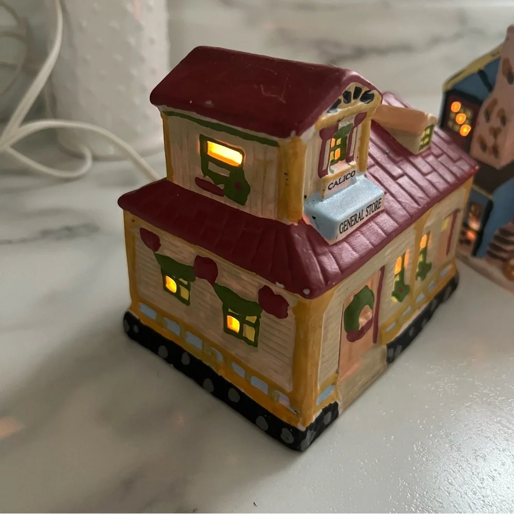 (2) Vintage Dickens Ceramic Village Christmas Cottagecore Houses With Lights